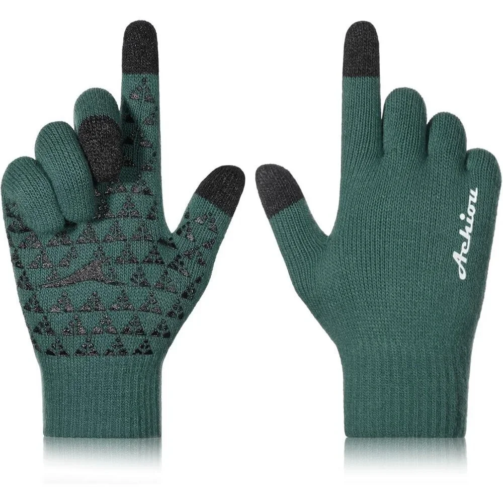 Women's Light Green Upgraded Touch Screen Thermal Soft Knit Lining Winter Gloves